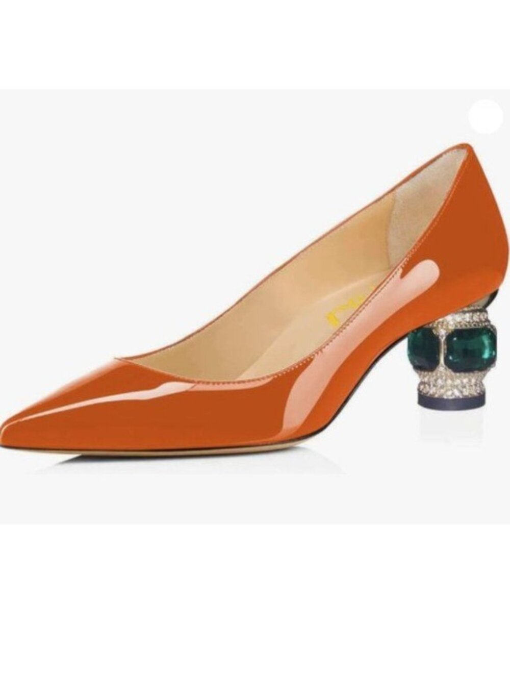 FSJ Women Bridal Pointed Toe Chunky Block Low Heel Crystal Pumps , Orange Shoes